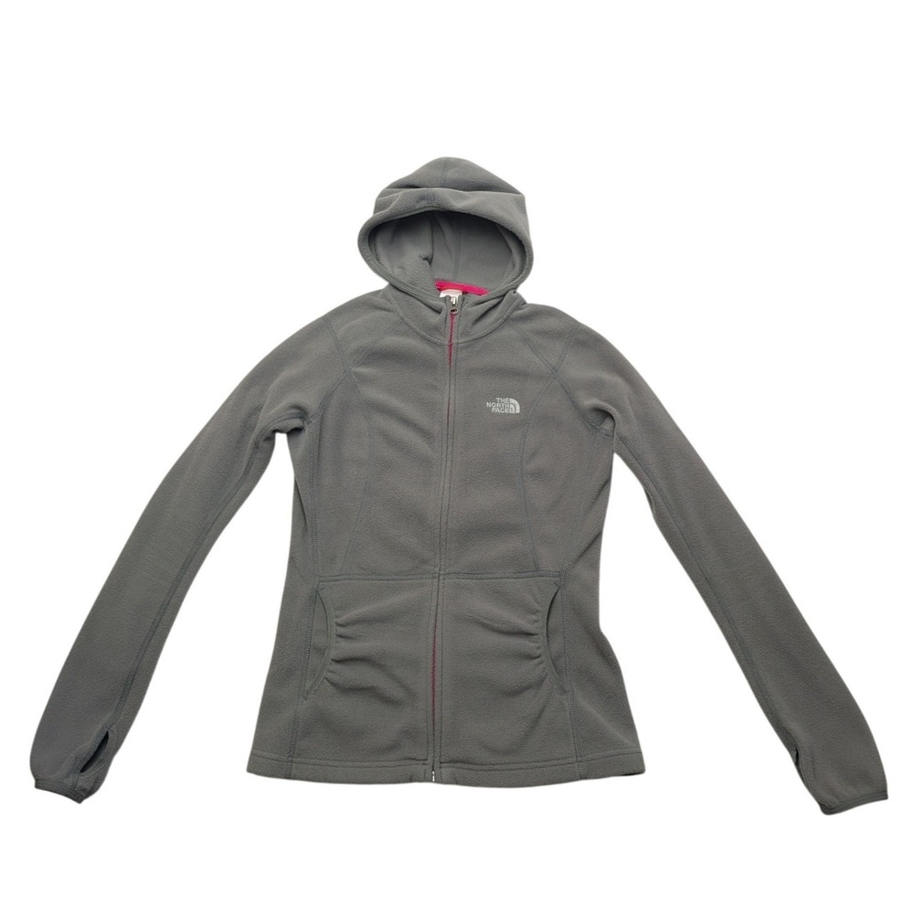 The North Face TKA 100 Fleece Hoodie Womens Small Gray Full Zip Thumbholes